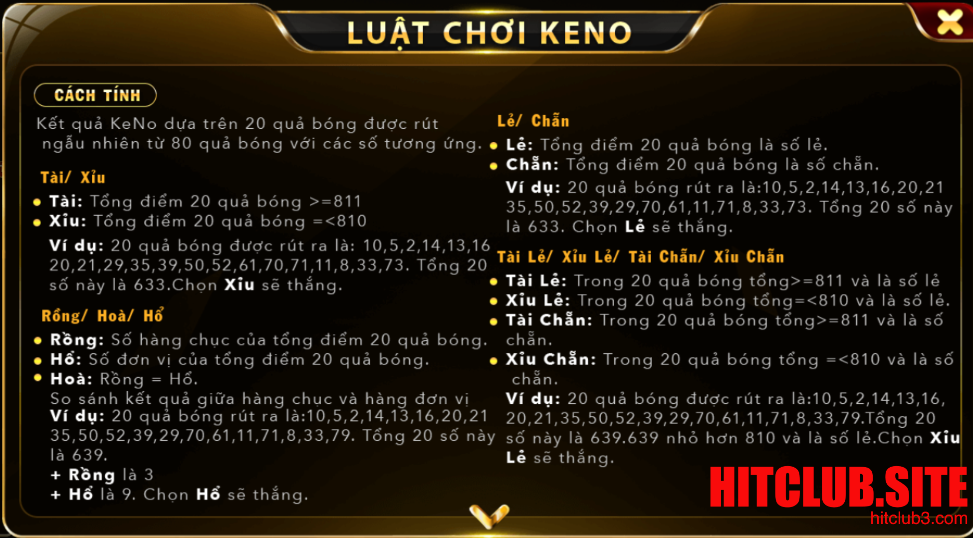 Luật chơi cá cược Keno Hitclub chi tiết