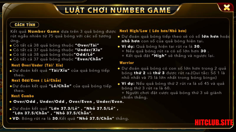 Luật chơi Number Game Hitclub